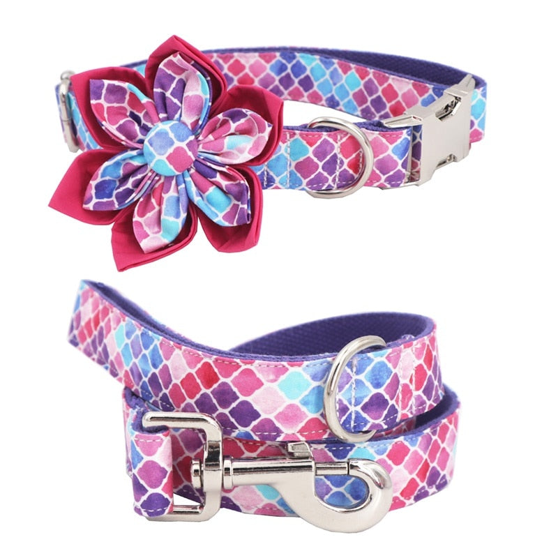 Mermaid Flower Dog Collar Leash Set | Personalized - CurliTail