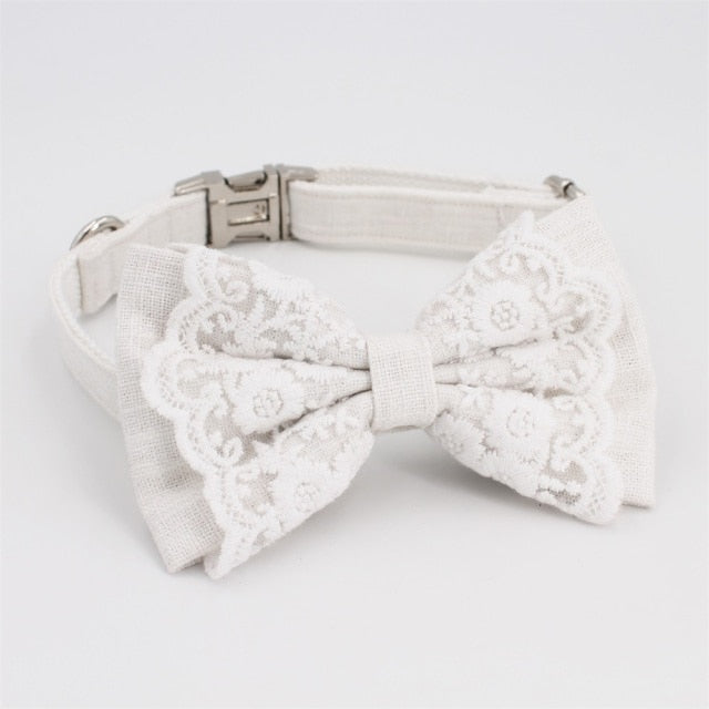 Free Engraving | Wedding Dog Collar Bow Tie with matching bandana for Dog&Cat Collar Pet Accessories - CurliTail