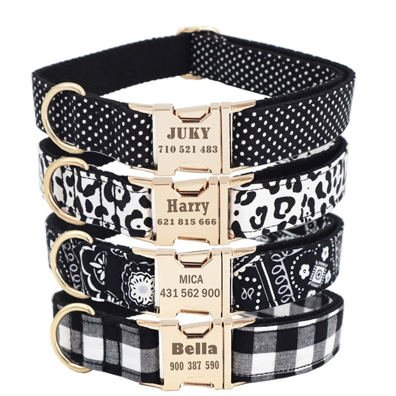 Free Engraving On Black and White Elegant Dog Collars | Personalized Dog ID Collars