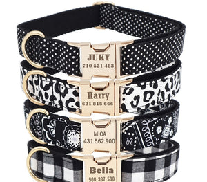 Free Engraving On Black and White Elegant Dog Collars | Personalized Dog ID Collars