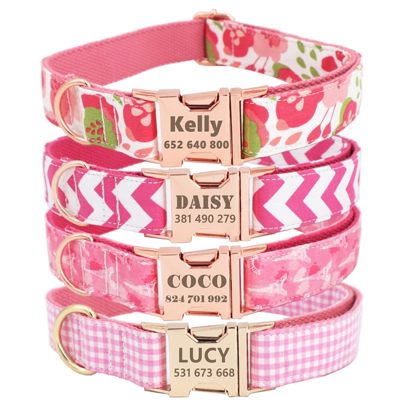 Personalized Pet Dog ID Collar In Pink Patterns - CurliTail