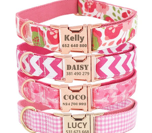 Personalized Pet Dog ID Collar In Pink Patterns