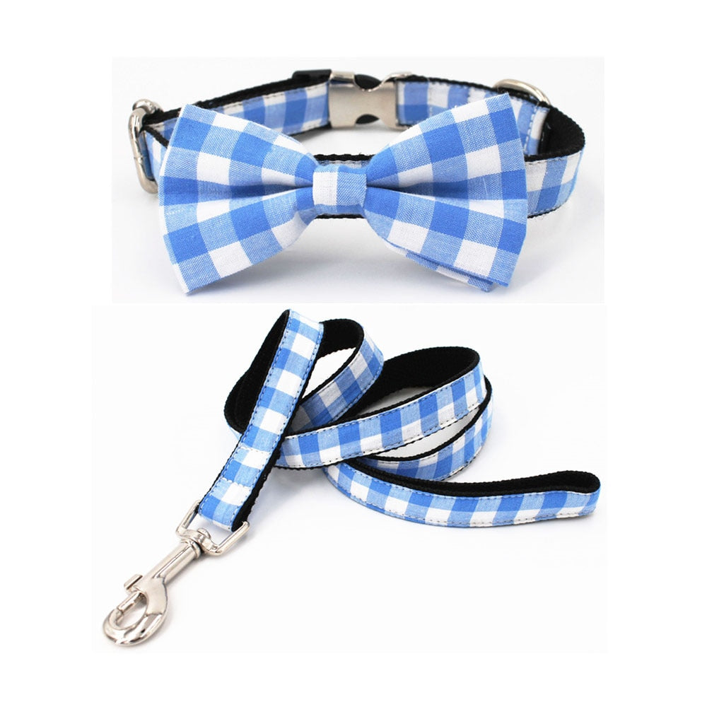 Blue Checks And Stripes: Personalized Pet Collars And Leash Sets. - CurliTail