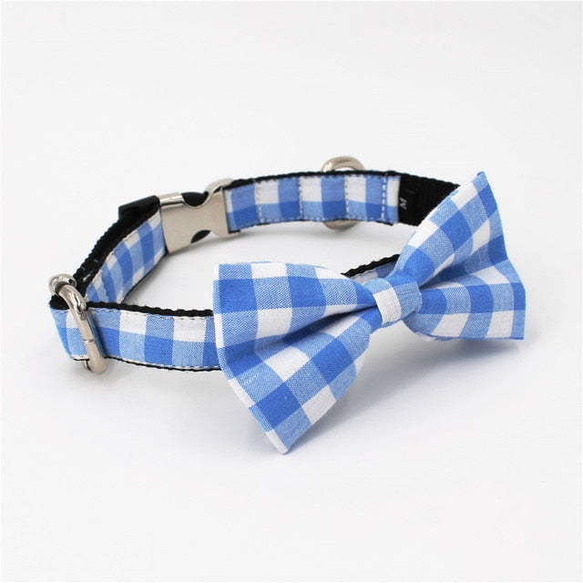 Blue Checks And Stripes: Personalized Pet Collars And Leash Sets. - CurliTail
