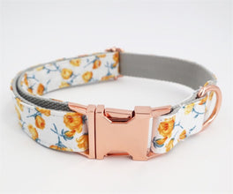 Free Engraving | Personalized Flower Dog ID Collars Leash Set | Yellow Floral Flower Dog ID Collar - CurliTail