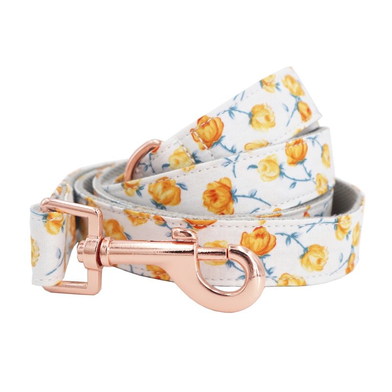 Free Engraving | Personalized Flower Dog ID Collars Leash Set | Yellow Floral Flower Dog ID Collar