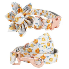 Free Engraving | Personalized Flower Dog ID Collars Leash Set | Yellow Floral Flower Dog ID Collar - CurliTail