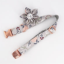Grey Floral Flower Dog Collar And Leash - CurliTail