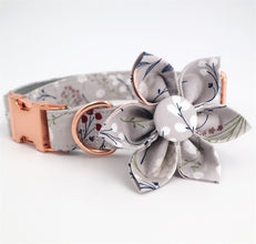 Grey Floral Flower Dog Collar And Leash - CurliTail
