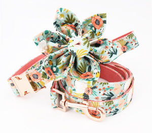 Green Flower Designer Pet ID Collar And Leash| Personalized