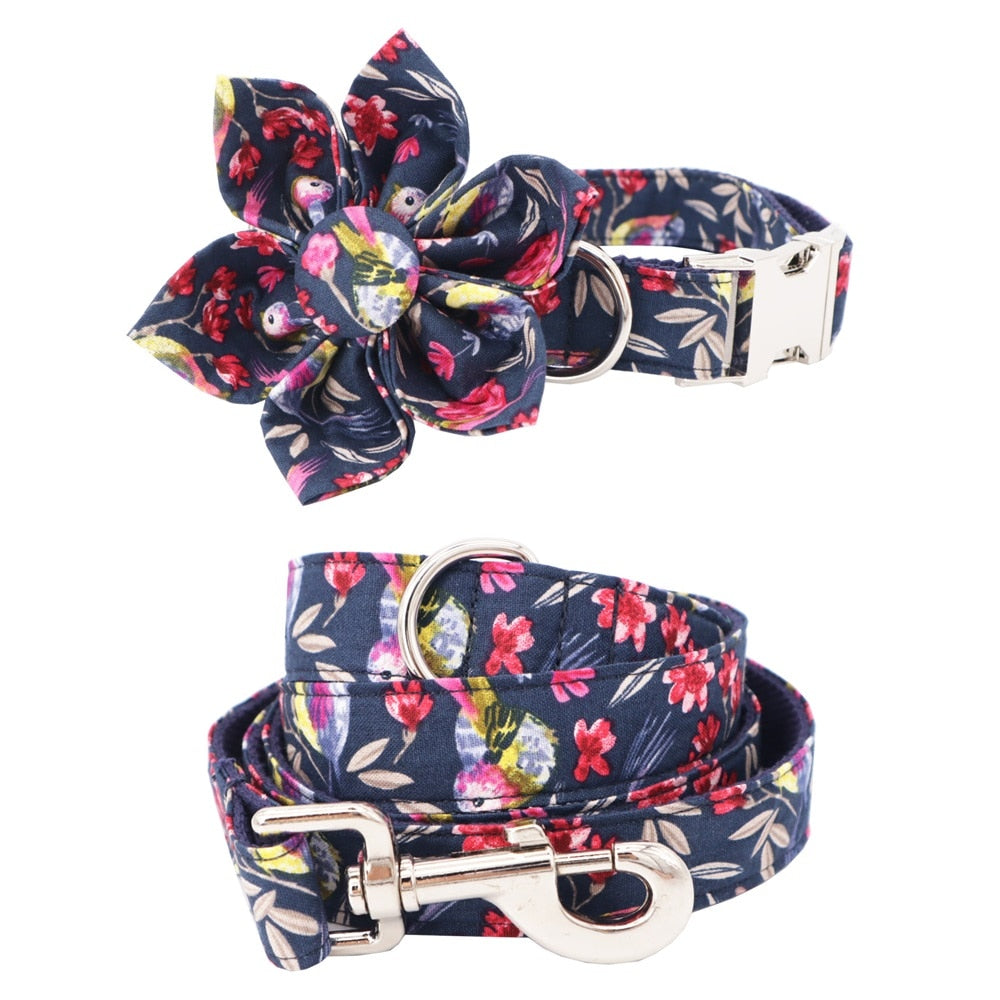 Personalized Black Floral Flower Collar And Leash - CurliTail