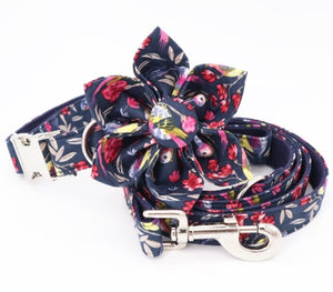 Personalized Black Floral Flower Collar And Leash