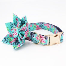 Blue Pink Floral Personalized Flower Dog Collar Leash Set - CurliTail