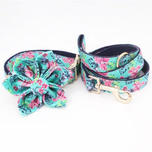 Blue Pink Floral Personalized Flower Dog Collar Leash Set - CurliTail