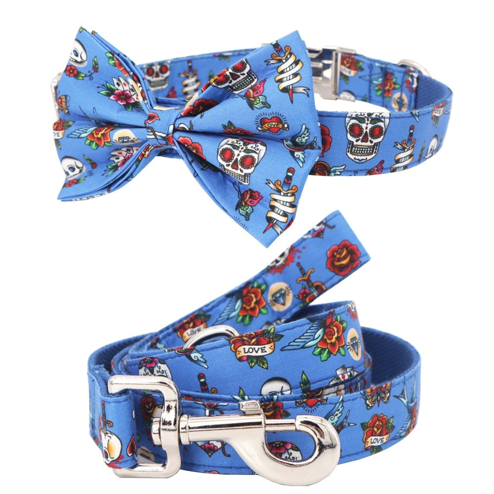 Scary Skulls: Personalized Bow Collar And Leash