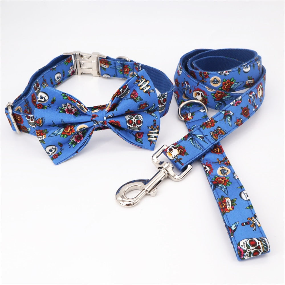Scary Skulls: Personalized Bow Collar And Leash