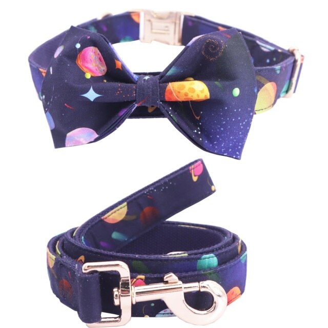 Space Bow Collar Leash Set | Personalized Dog ID Collars