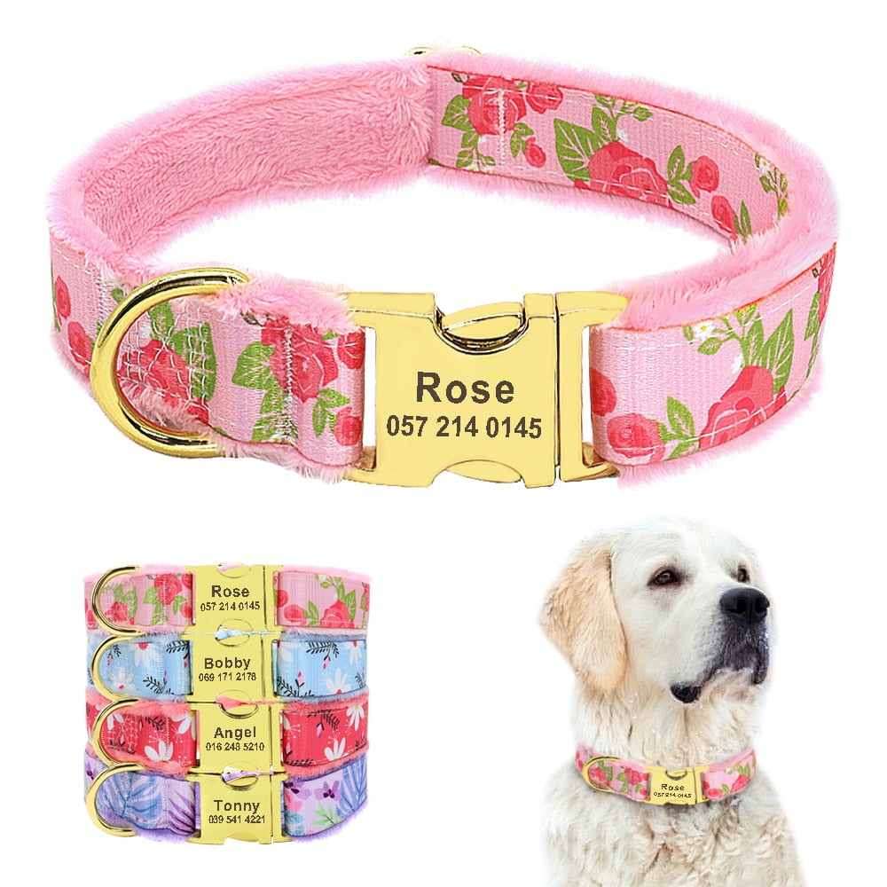 Free Engraving | Flannel Padded Dog Collar Personalized Collar Engraved ID Tag Collar