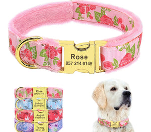 Free Engraving | Flannel Padded Dog Collar Personalized Collar Engraved ID Tag Collar