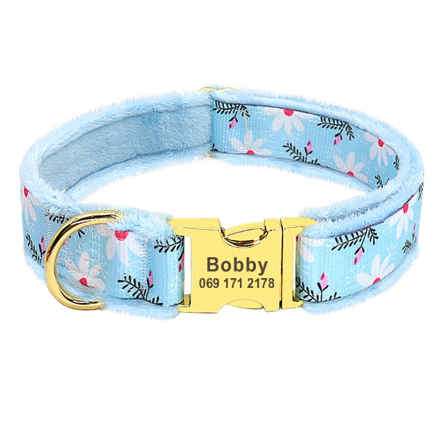 Free Engraving | Flannel Padded Dog Collar Personalized Collar Engraved ID Tag Collar
