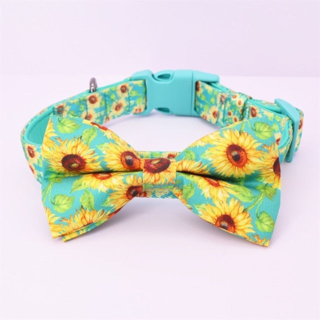 Shiny Sunflowers: Personalized Bow Collar And Leash - CurliTail