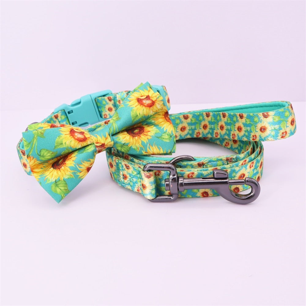 Shiny Sunflowers: Personalized Bow Collar And Leash