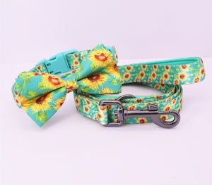 Shiny Sunflowers: Personalized Bow Collar And Leash