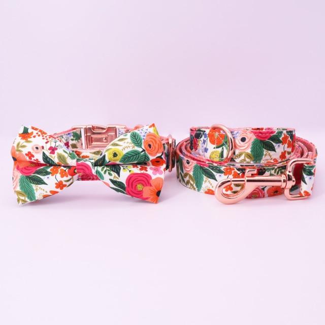 Magical Florals: Personalized SET: Bow And Flower Collar, Bandana, Harness And Leash - CurliTail