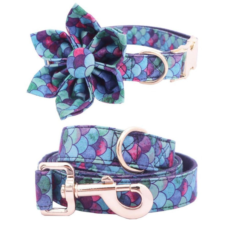 Blue Pink Bubble Flower Dog Collars | Personalized Dog ID Collars - CurliTail