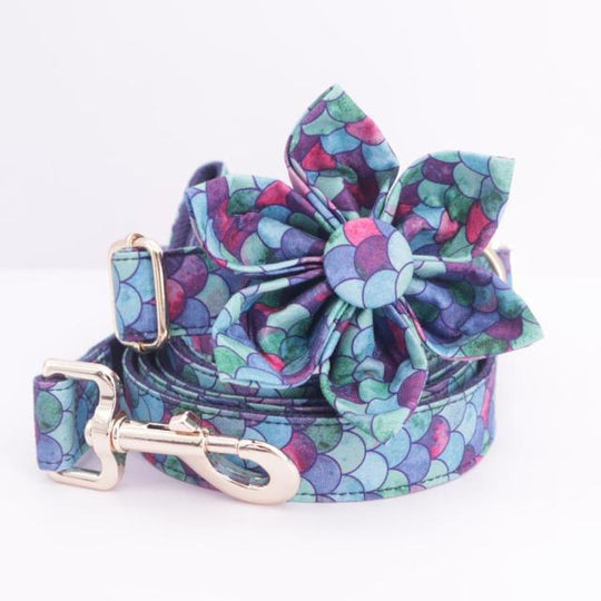 Blue Pink Bubble Flower Dog Collars | Personalized Dog ID Collars