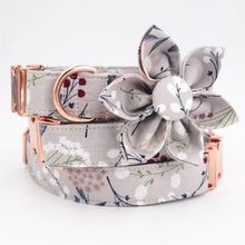 Grey Floral Flower Dog Collar And Leash - CurliTail