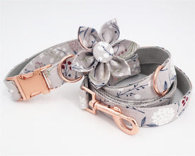 Grey Floral Flower Dog Collar And Leash - CurliTail