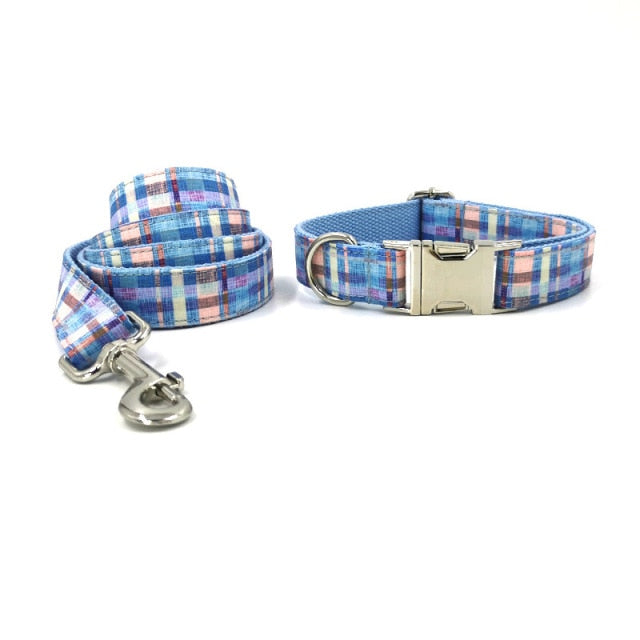 Checkered: Personalized Bow Collar And Leash Set