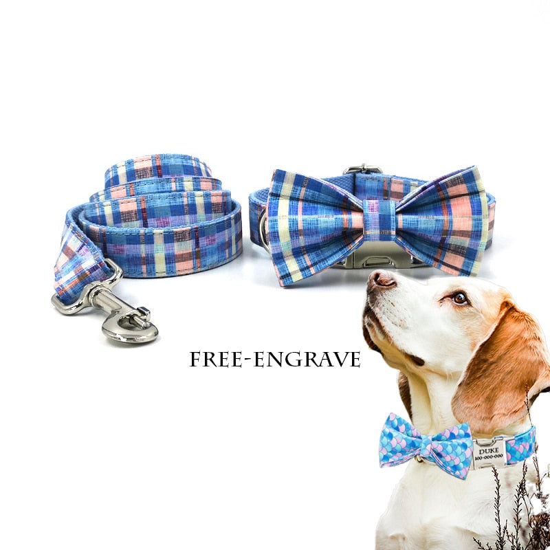 Checkered: Personalized Bow Collar And Leash Set