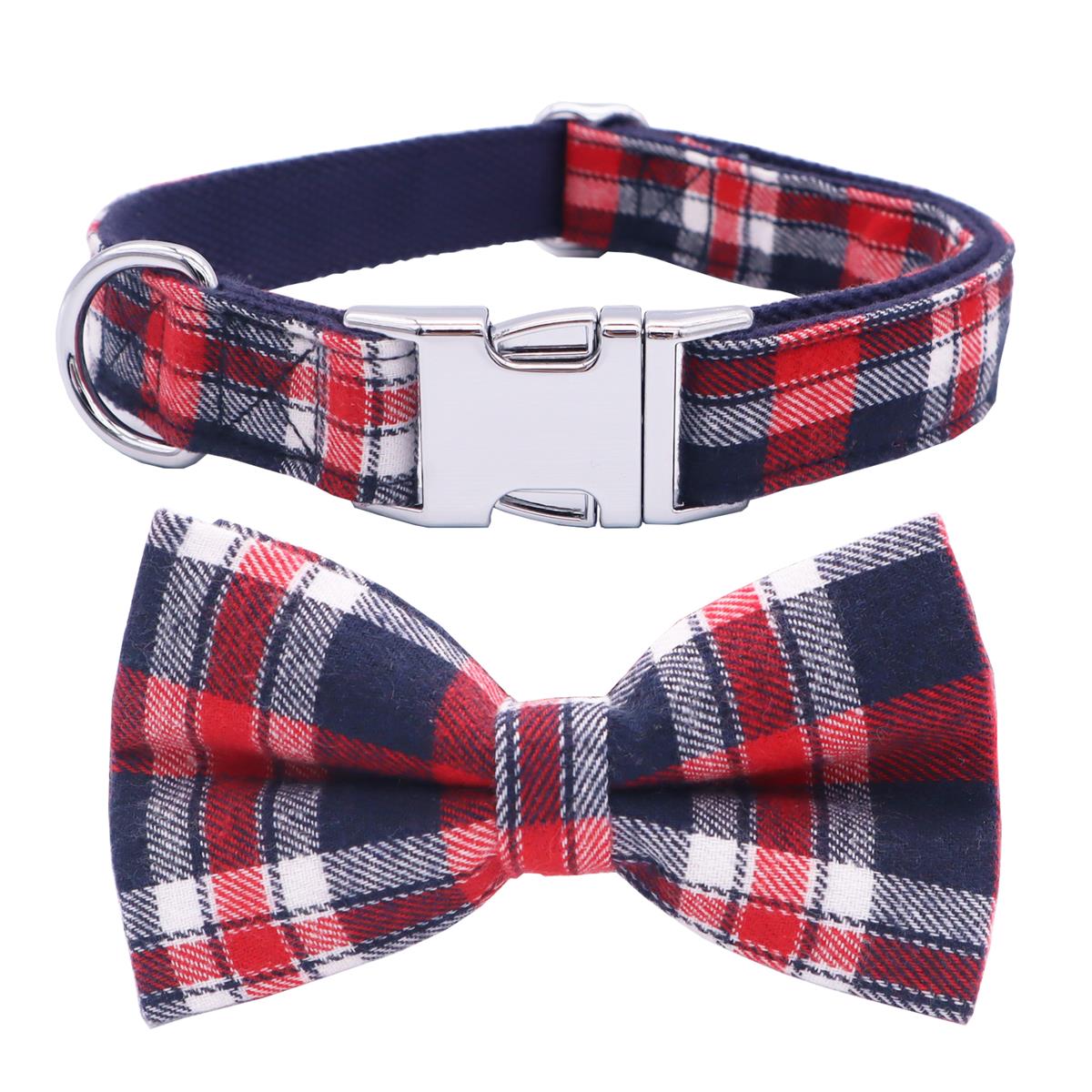 Red Plaid Bow Collar and Leash Set | Personalized - CurliTail