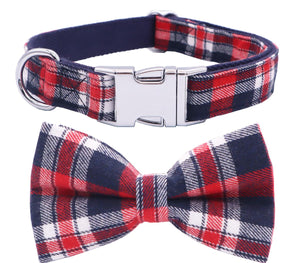 Red Plaid Bow Collar and Leash Set | Personalized