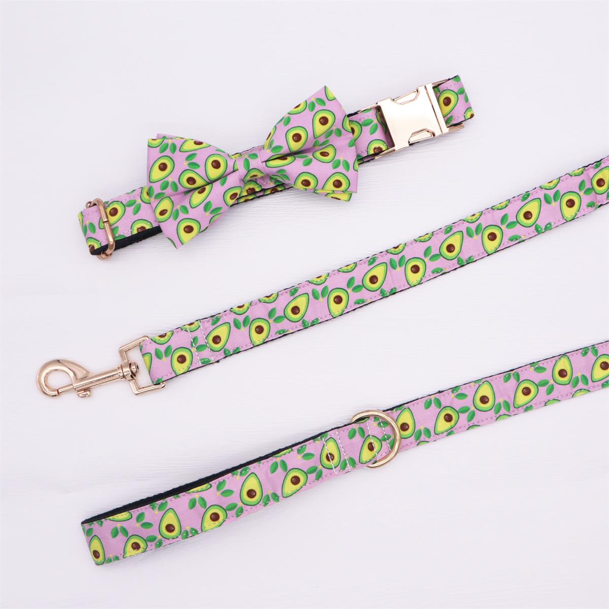 Avocado Pattern Personalized Pet Collar With Leashes