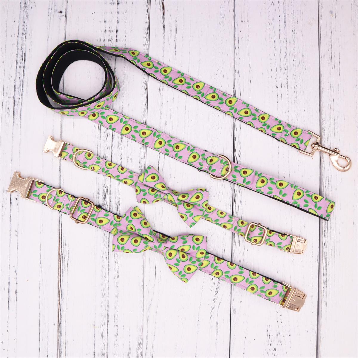 Avocado Pattern Personalized Pet Collar With Leashes