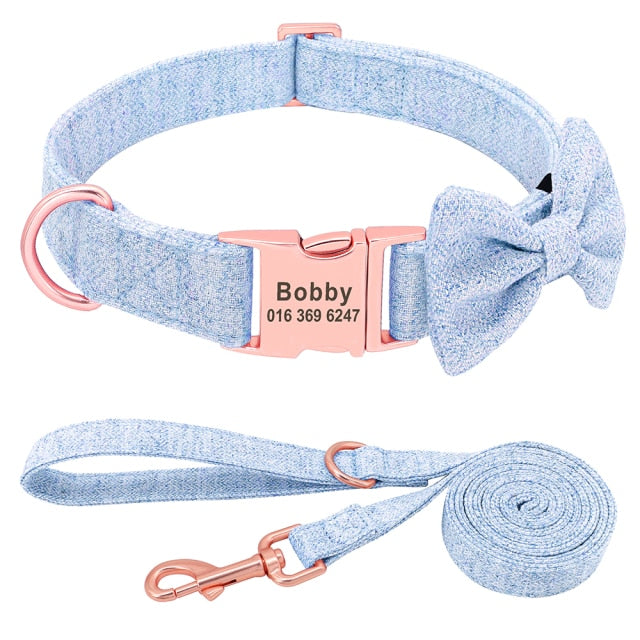 Classy Bow And Leash Set: Personalized Collar And Leash