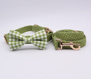Classic Green Polka Dots Bow  ID Collar And Leash Set: Personalized
