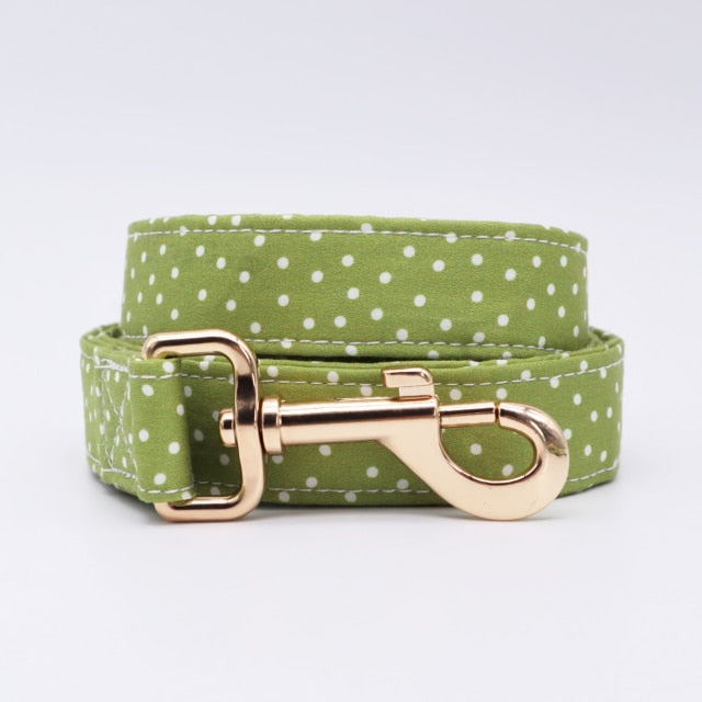 Classic Green Polka Dots Bow  ID Collar And Leash Set: Personalized