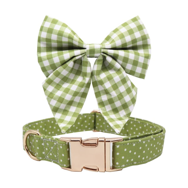 Classic Green Polka Dots Girly Butterfly ID Collar: Personalized - CurliTail