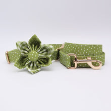 Classic Green Polka Dots Flower Collar And Leash Set: Personalized - CurliTail