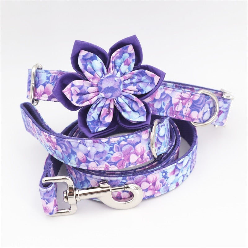 Purple Magic: Personalized Flower Collar And Leash