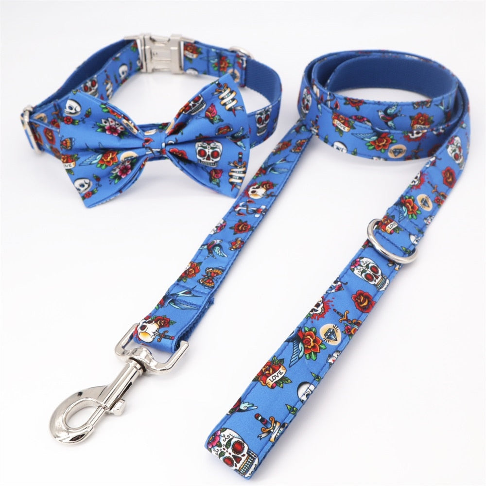 Scary Skulls: Personalized Bow Collar And Leash
