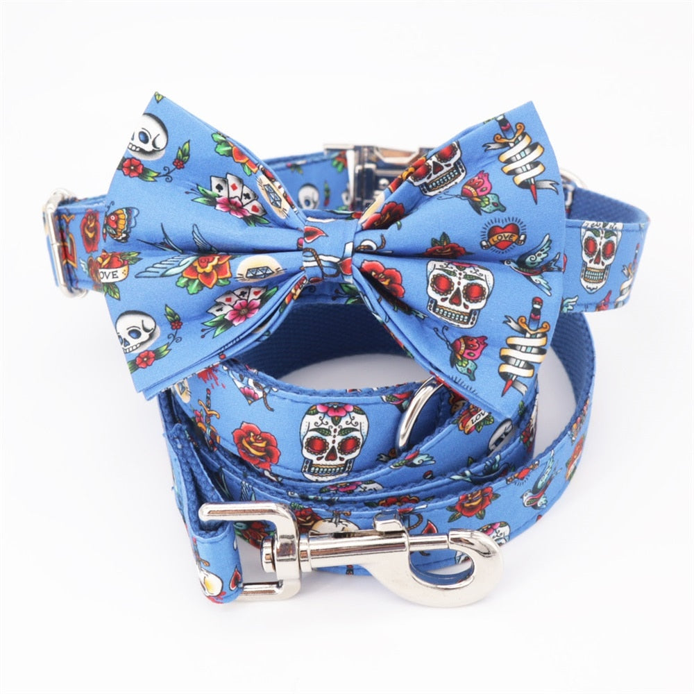 Scary Skulls: Personalized Bow Collar And Leash