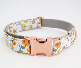 Free Engraving | Personalized Flower Dog ID Collars Leash Set | Yellow Floral Flower Dog ID Collar - CurliTail