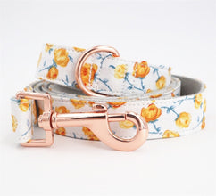 Free Engraving | Personalized Flower Dog ID Collars Leash Set | Yellow Floral Flower Dog ID Collar - CurliTail