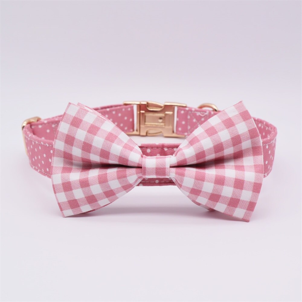 Pink Polka Dots Bow Collar And Leash Set: Personalized