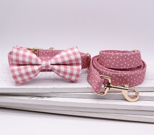 Pink Polka Dots Bow Collar And Leash Set: Personalized